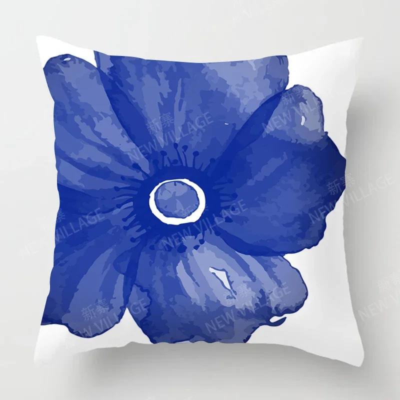 Doplňte dekoraci svého obývacího pokoje stylovým geometrickým povlakem na polštář v modrobílém květinovém vzoru Home Decor 45x45 40x40