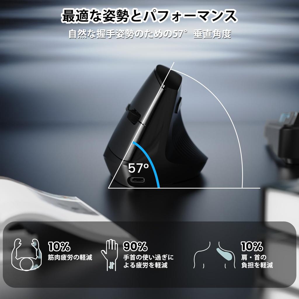 I300 Wireless Dual Switches Between Multiple Ergonomic Vertical Reduces Wrist Quiet DPI Lightweight 400mAh Long Battery Compatible with Office Windows