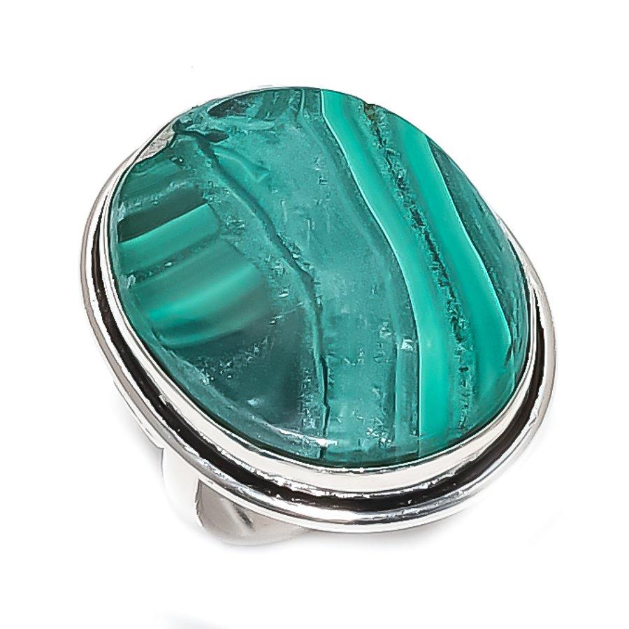 Natural Malachite Gemstone Handmade 925 Sterling Silver Jewelry Ring Size 7 H7q26