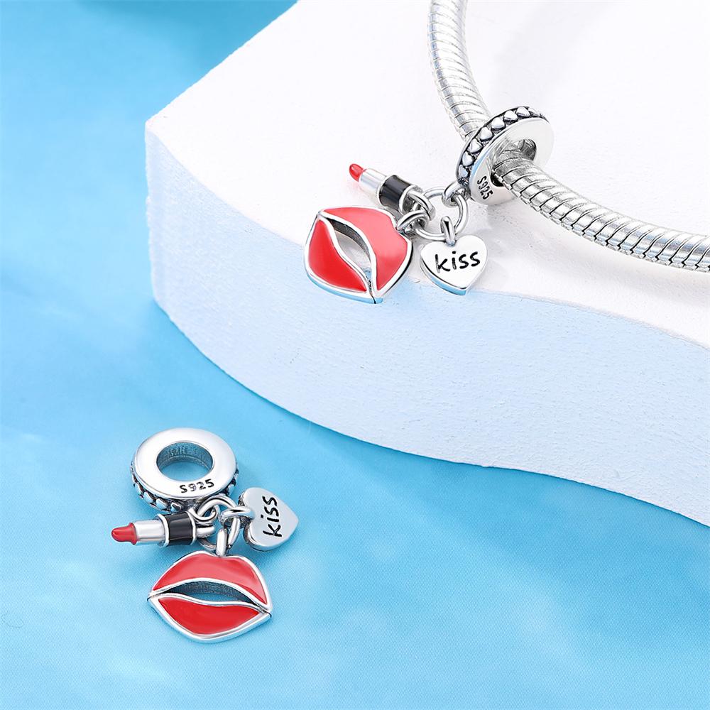 Original Charms  Copper Lipstick Lips Beads Fit Charms Plata  Bracelets For Women Women Jewelry Making Diy