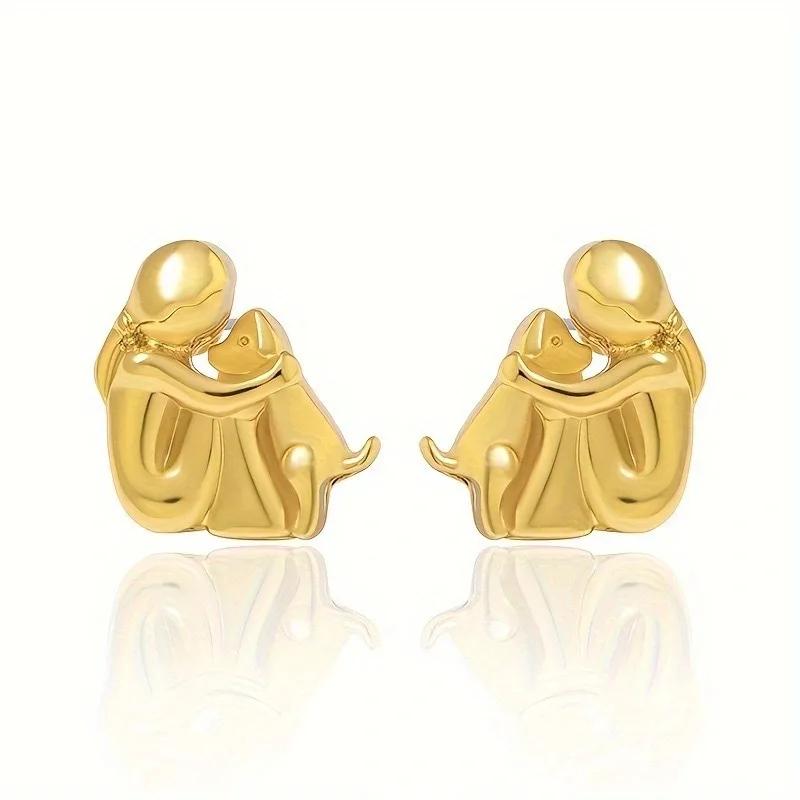 Personality Stainless Steel Little Girl Ang Dog Hug Pendant Necklace for Women Cute Charm Cartoon Christmas Friendship Jewelry