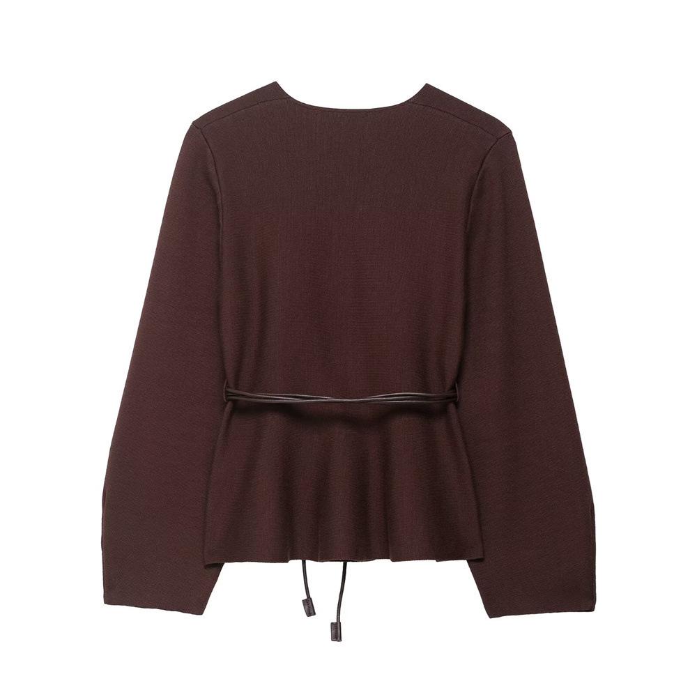 Autumn Women's Slimming V-Neck Knitted Cardigan with Belt