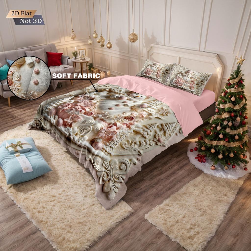 3pcs imitation relief Christmas snowman printed coreless bedding set multi size bedroom bedding decoration machine washable