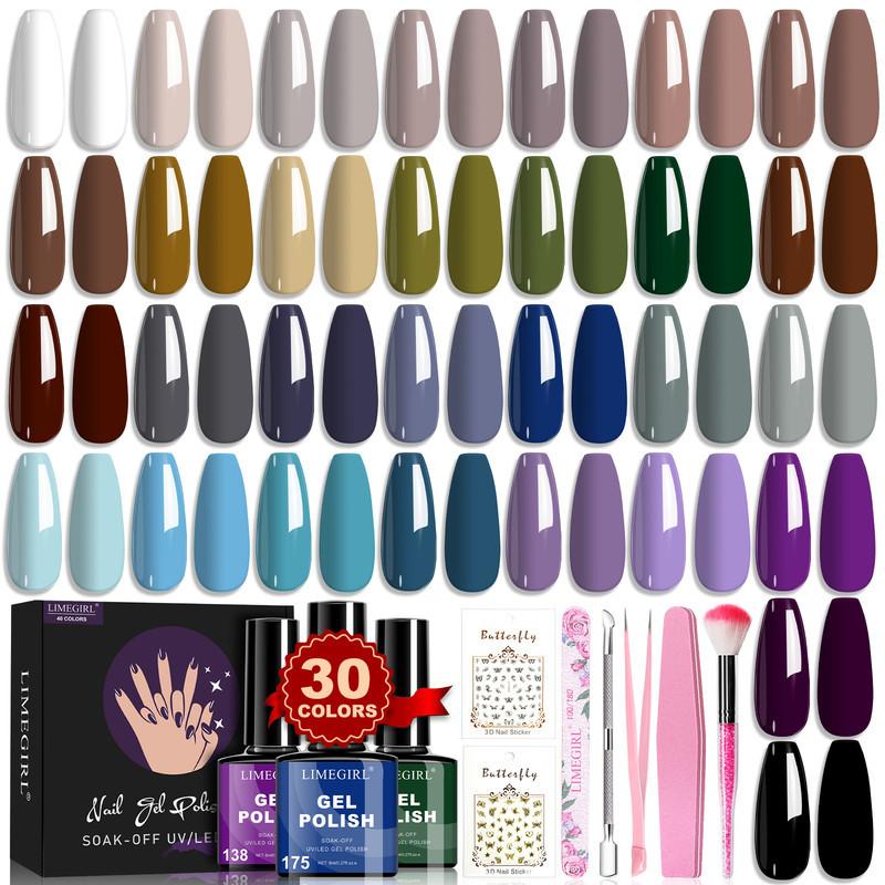 60 Colors Gel Nail Polish Set Soak Off UV Gel Top Coat Matte Top Coat Base Coat Long Lasting Shine Nail Art Kit