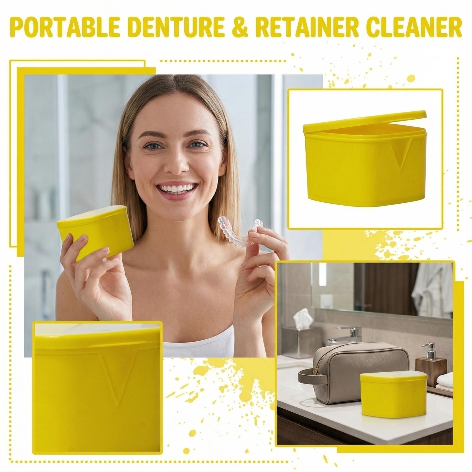 

Portable Denture Cleaning Case Denture Storage Box Compact Design for Denture and Retainer Cleaning and Storage Travel Friendly жёлтый