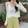 Women's Short V-Neck Knitted Cardigan - Ice Silk Sun Protection Shawl, Perfect Outer Layer for Dresses