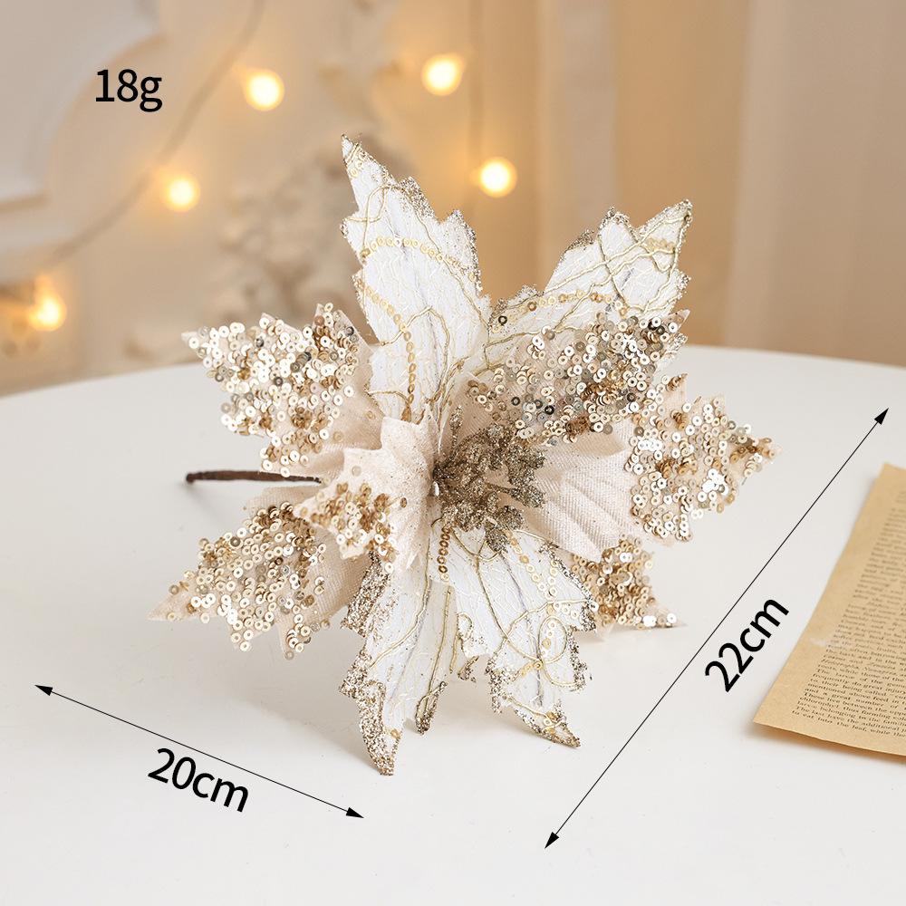 Christmas flower gold simulation Christmas tree decoration flower 20cm sequined flannel home decoration
