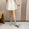 Baotou sandals women's silver square buckle hollow word with thick heel high heel rhinestone single shoes high heels
