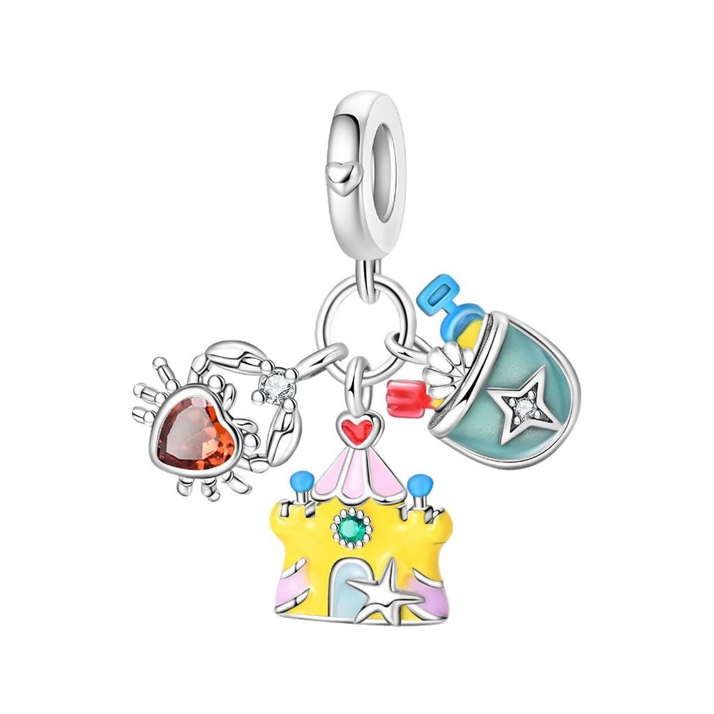 S925 Silver Summer Vacation Sun Beach Castle Sports Bead Pendant DIY Handmade Jewelry Bracelet Making Accessories