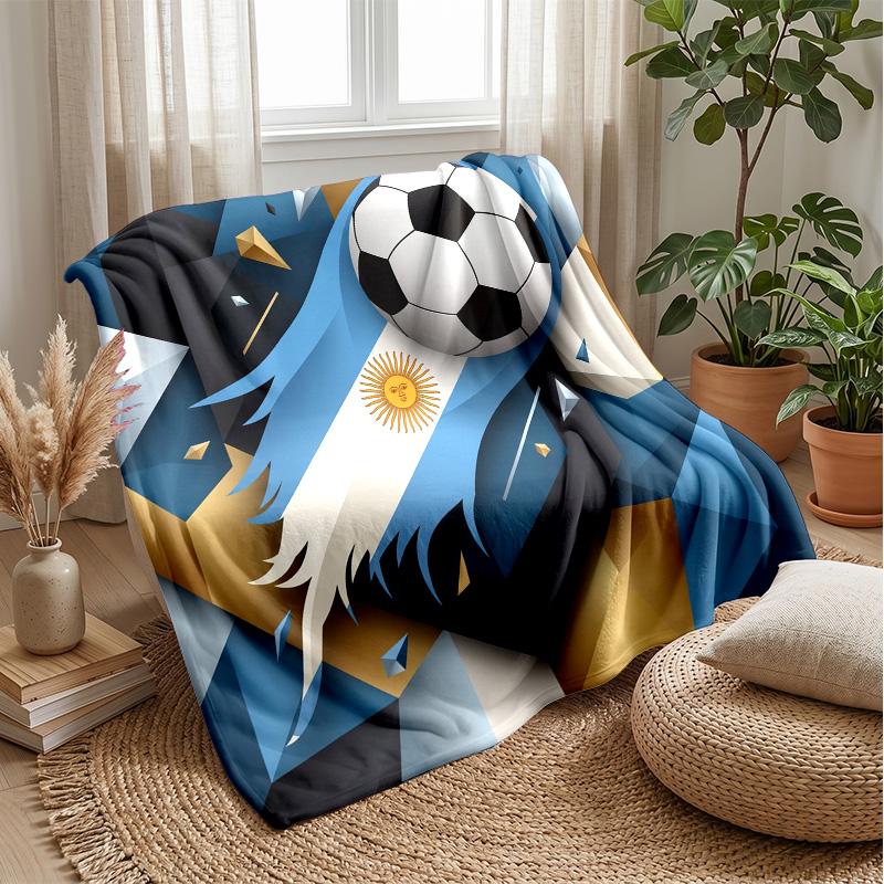 Argentina Football Printed Flannel Blanket Skin Friendly Warm Decorative Throw for Indoor Couch Bed Daily Use