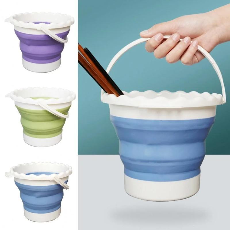 Secchio Acquerello Forte Portata Multifunzionale Portatile Manico Rinforzato Secchio Pulizia Pennelli in Silicone Fornitura Studio
