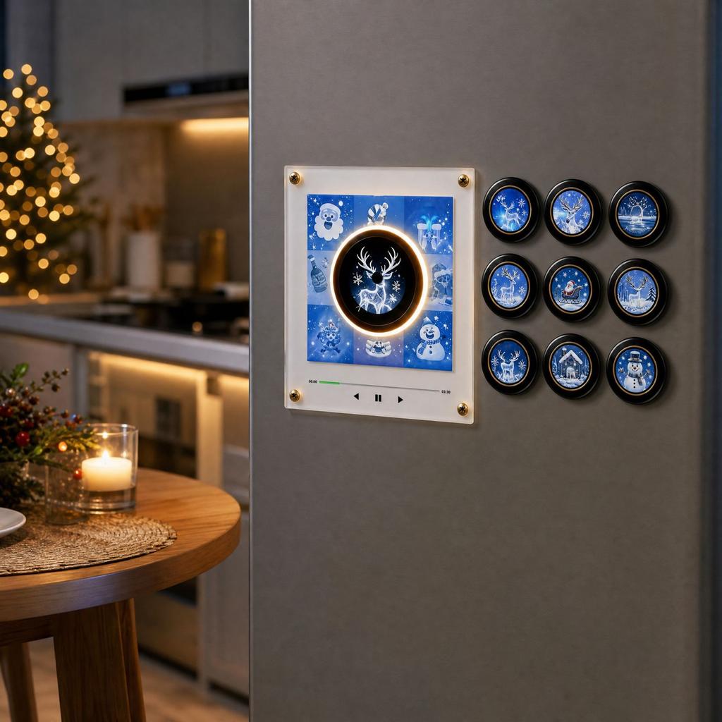 Motion-Activated Singing Music Box with Rotating Disc, Night Light and Refrigerator for Home Decor