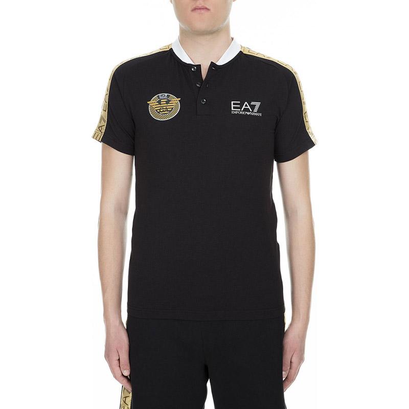 Emporio Armani Camiseta polo de manga corta con bloques de color y estampado de logo EA7 para hombre polo negro dorado 3GPF60-PJL2Z-1200