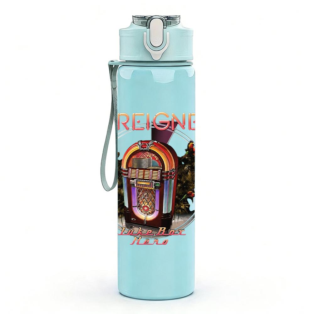 1PC Foreigner vintage building print 750ml colorful plastic sports water bottle leakproof pop up lid with straw for outdoor work home use
