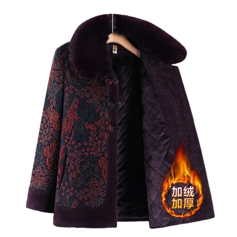 New old man woolen winter clothes plush thickened coat old lady clothes warm top