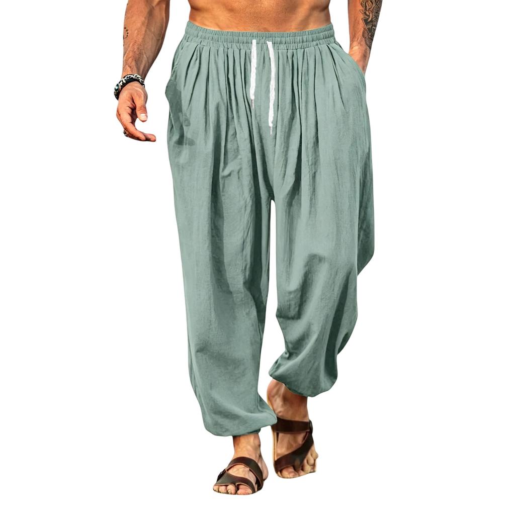 Linen Pants Men Drawstring Waist Relaxed Fit Mens Linen Pants Casual Lightweight Mens Beach Pants Comfortable Men Linen Pants for Daily Wear