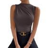 Sleeveless Tops For Women Casual Mock Neck Slim Fitted Ruched Shirts High Neck Summer Shirt Tops