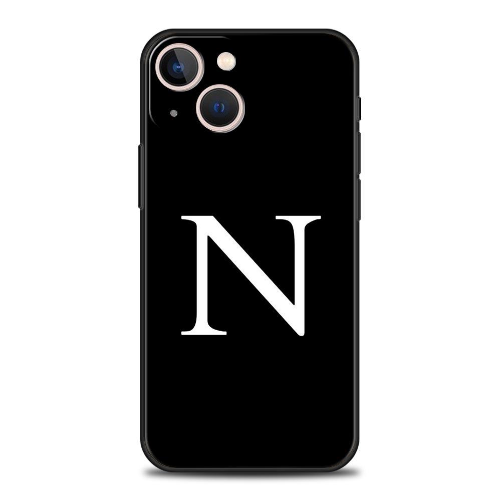 Luxury Phone Case For Apple iPhone 11 15 14 Pro MAX 12 13 7 8 Plus X XR XS MAX SE Black Cover Funda Initial Letter A Z Fashion