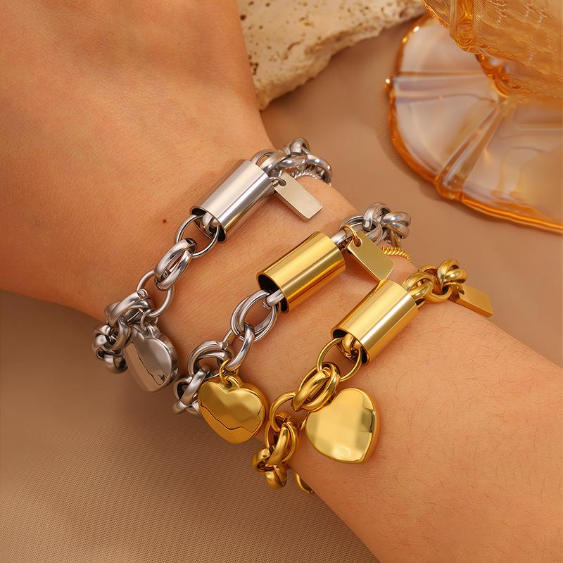Elegantní Titanová Ocelová Pár Bracelet Srdce - Unisex, Luxusní Design, Univerzální a Stylový