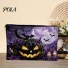 Washable Storage Pouch Bag, with Halloween Pattern Print, Smooth Zipper Durable Canvas Dust-proof Container Organizer, Portable Stationery Case,