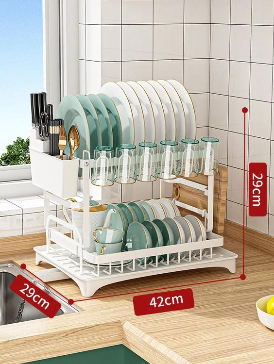 Abnehmbarer Aufbewahrungshalter für Geschirr aus Edelstahl für die Küche, Abtropfgestell für Geschirr und Schüsseln, Abtropfgestell mit Ablagefächern, Trockenregal