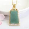 Hand-carved Natural Burma Jade Pendants Gold Plated Jadeite Pendants Square Myanmar Jade Pendants Full of Zircon