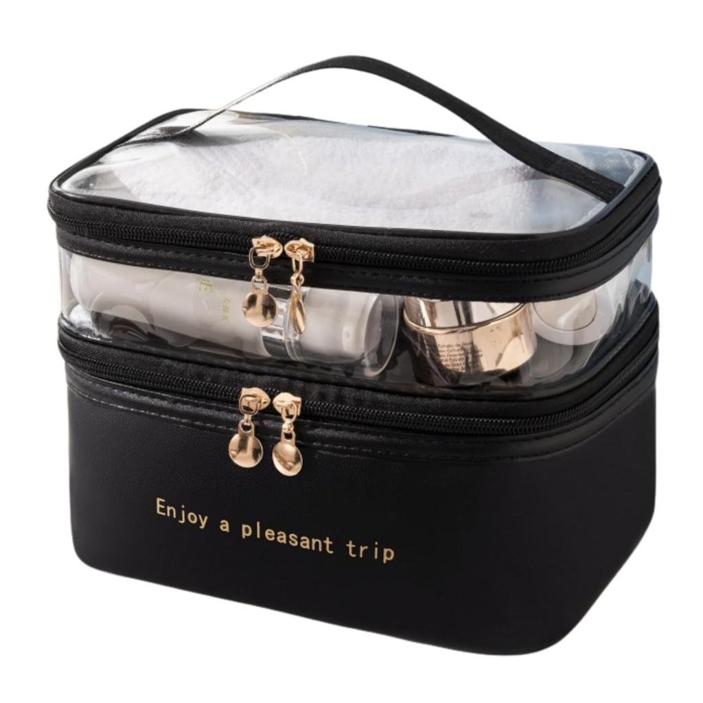 ideamall Makeup Box, Vanity, 2-Tier Storage, Large Capacity, Perfect for Travel and Carrying Cosmetics (Black)