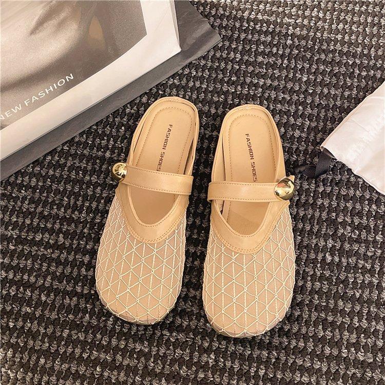 [Armano] French bag head half slippers women's summer mesh yarn hollow breathable sandals outer wear pregnant women flat shoes