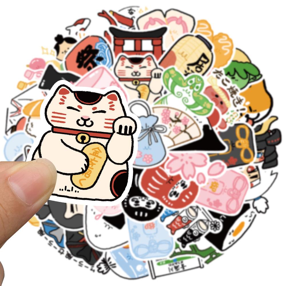 50Pcs Anime Cute Cartoon Japanese Fortune Cat Kawaii Objects Stickers Diy Scrapbook Laptop Motorcycle Decal Graffiti Sticker