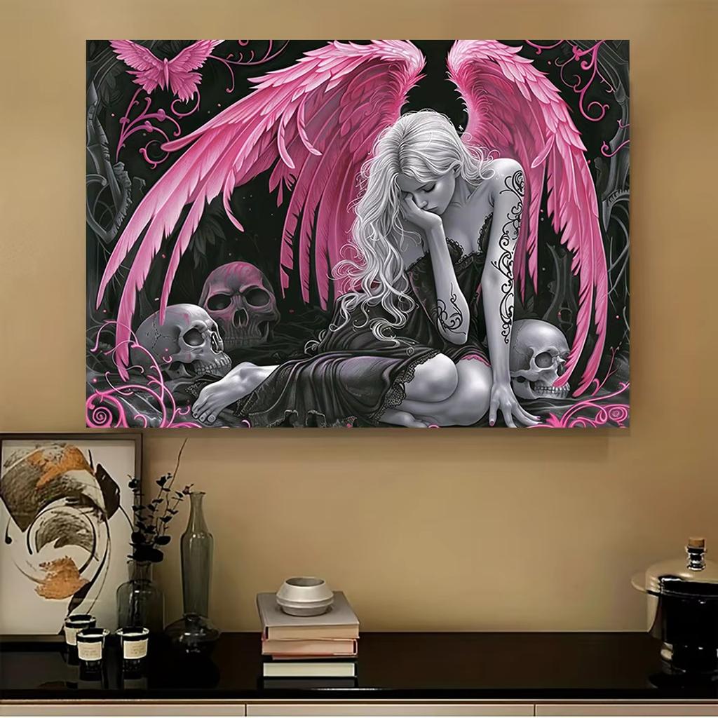 VIKAMA Dark Gothic Angel Tapestry Pink Wings Skull Art Diablo Bedroom Industrial Style Bar Hip Cool Space Home Decor Tapestry