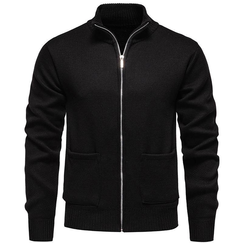 Winter Plus Velvet Men's Sweater Knitted Jacket Men's Stand-up Collar Slim Fit Trendy Handsome Knitted Cardigan