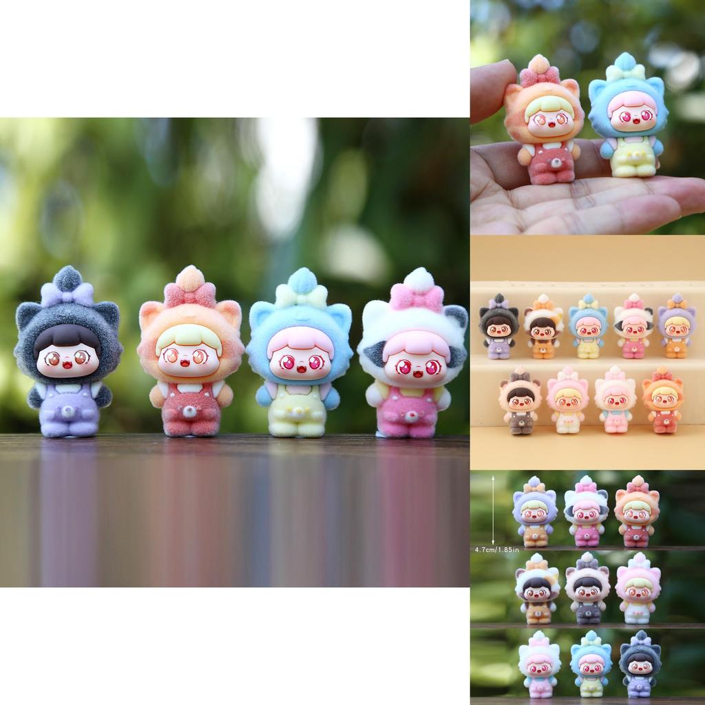 9pcs Creative Cat Head Overalls Girl Model Doll Ornament Set For Collectors