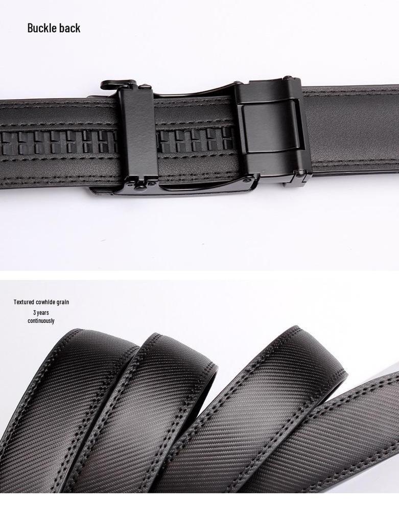 Men's Genuine Leather Automatic Buckle Belt - Versatile Cowhide for Trousers