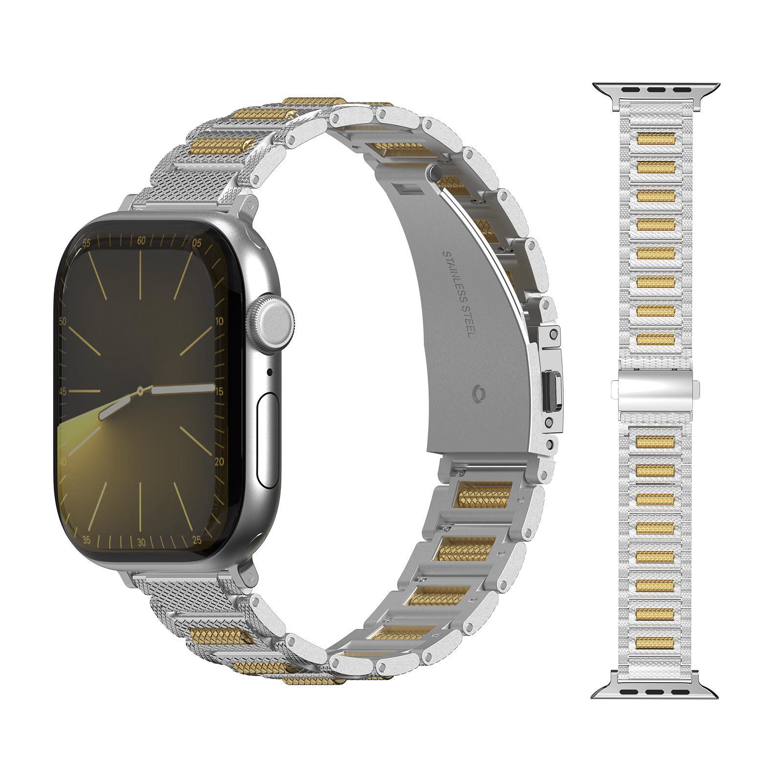 

Universal Titanium Alloy Ball Bearing Decompression Watch Band for Apple Watch 42/44/45/46/49 серебряный/золотой