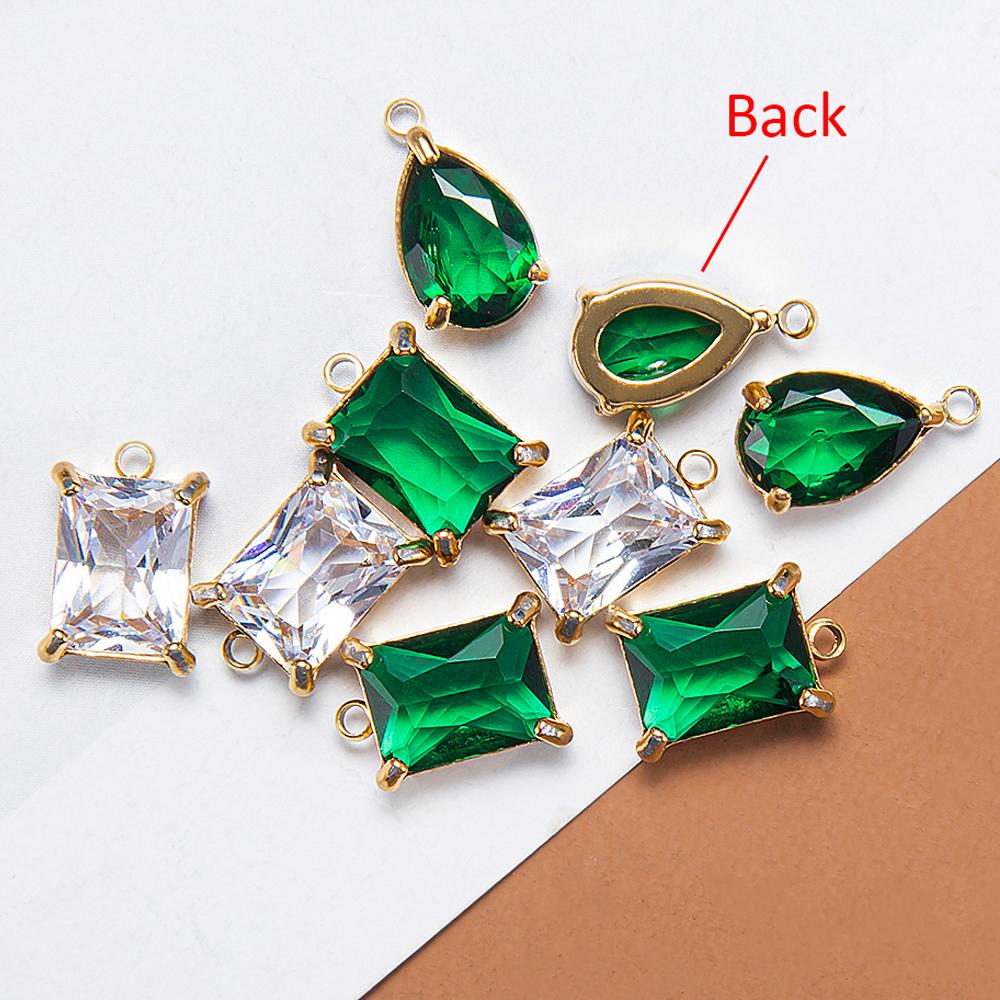 10pcs 5pcs Gold Color Stainless Steel Zircon Pendants Green Transparent Crystal Charms Beads for Necklace Jewelry Making DIY