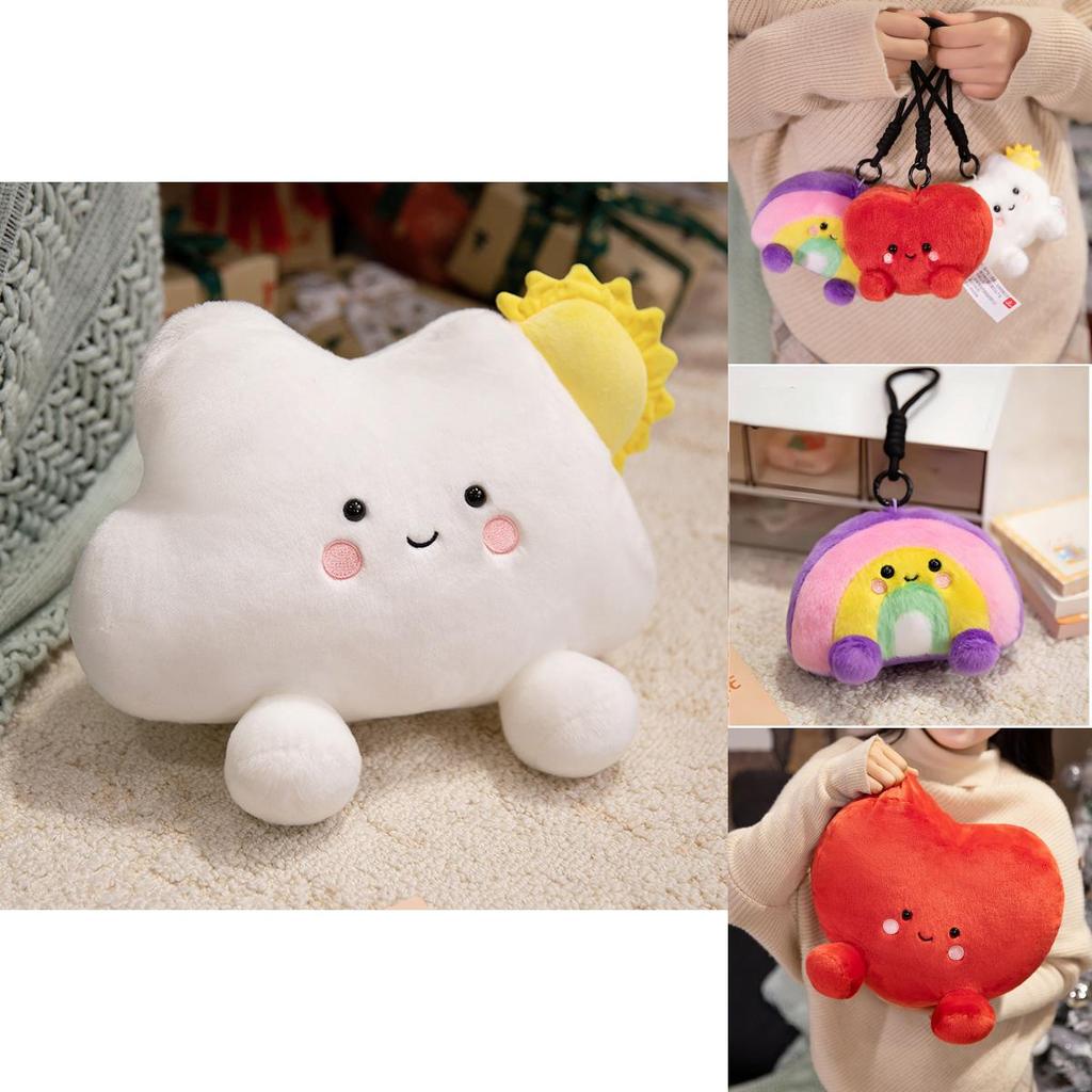 Adorable Cartoon Rainbow Plush Pillow Soft Cloud Heart Shaped Stuffed Toy For Home Decor