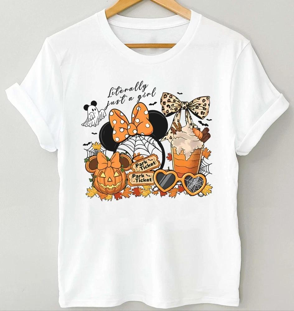 Minnie Literally Just A Girl Halloween White Tshirt S