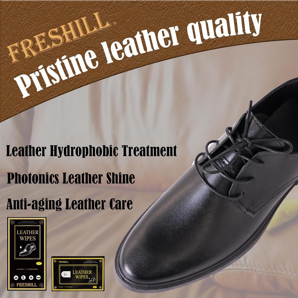 Leather Cleaner Wipes with Conditioner for Shoes, Boots, Purses,Couch,Furniture Polish & Car Interior, Prevents Fading & Cracking, Cleaning Wipes for