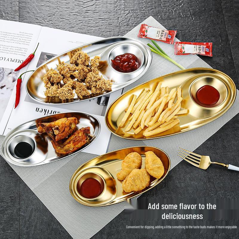 304 Stainless Steel Snack & Dipping Plate for Fried Foods