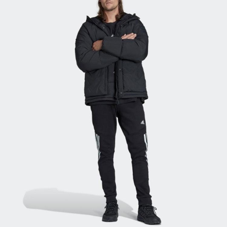 Adidas Solid Color Casual Logo Print Hooded Down Jacket Men Outerwear Black HG8581