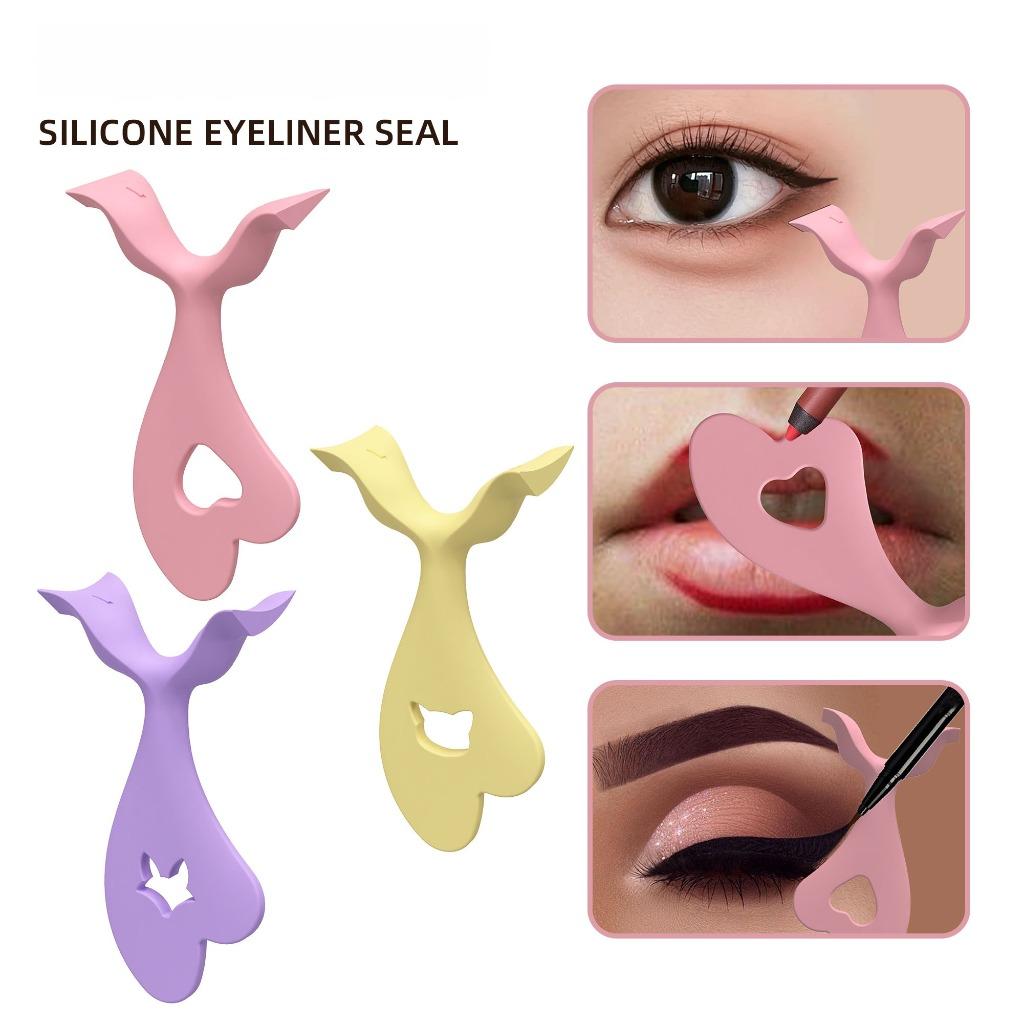 3pcs Cat Eye Eyeliner Stamp & Stencil Kit,3D Reusable Silicone Tool for Winged Eyeliner Eyeshadow Lip Peak, Easy Perfect Makeup,