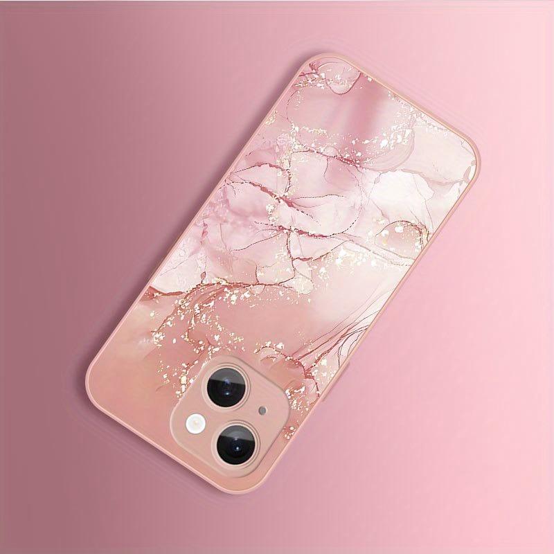 Fashion Glitter Marble Pattern Pink Metallic Paint Glass Phone Case For iPhone 17Air 11 12 13 14 15 16 17 Pro Max Plus 16E Cover