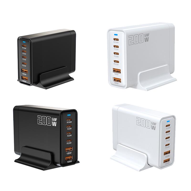 200W GaN Desktop Charger: Multi-Port Fast Charging for US, EU, UK, AU - Mobile Phone Supercharger