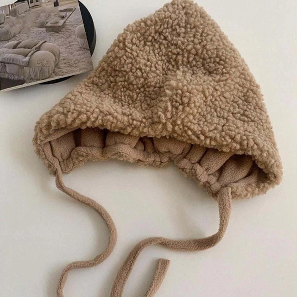 Beanie Lambs Wool Hat Solid Color Winter Plush Hat Woolen Hat Ear Protection Hat  Winter