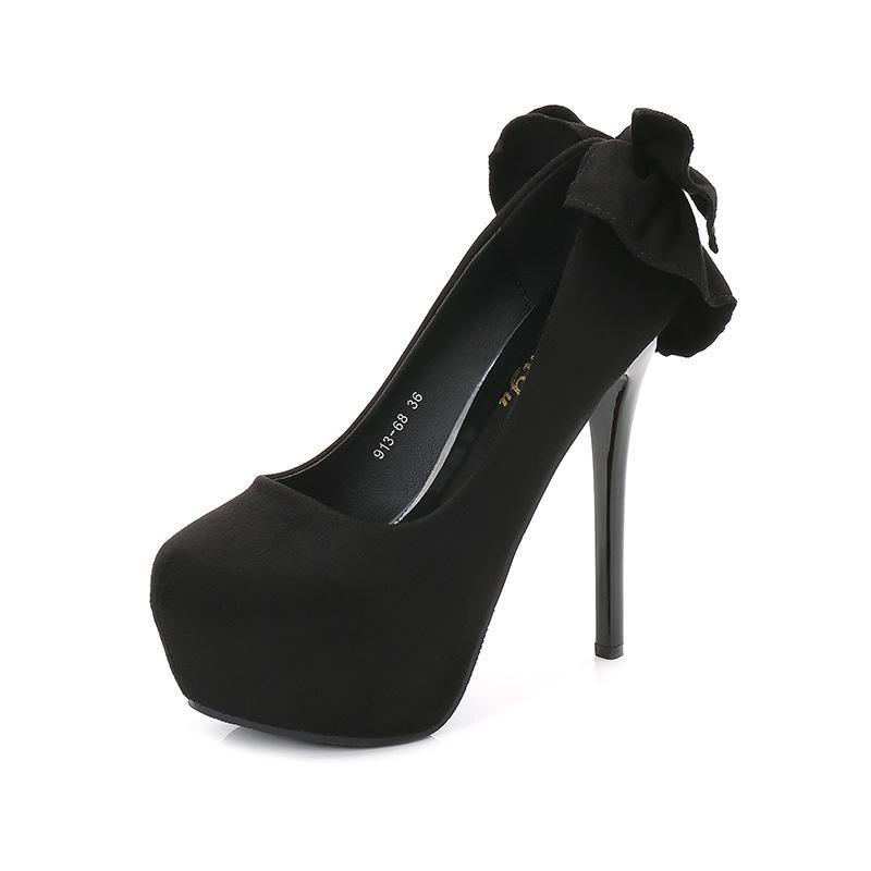 

Осень и зима круглый носок тонкий каблук внутренняя высота увеличение водонепроницаемая таблица замша одинарная обувь бант женская обувь 34