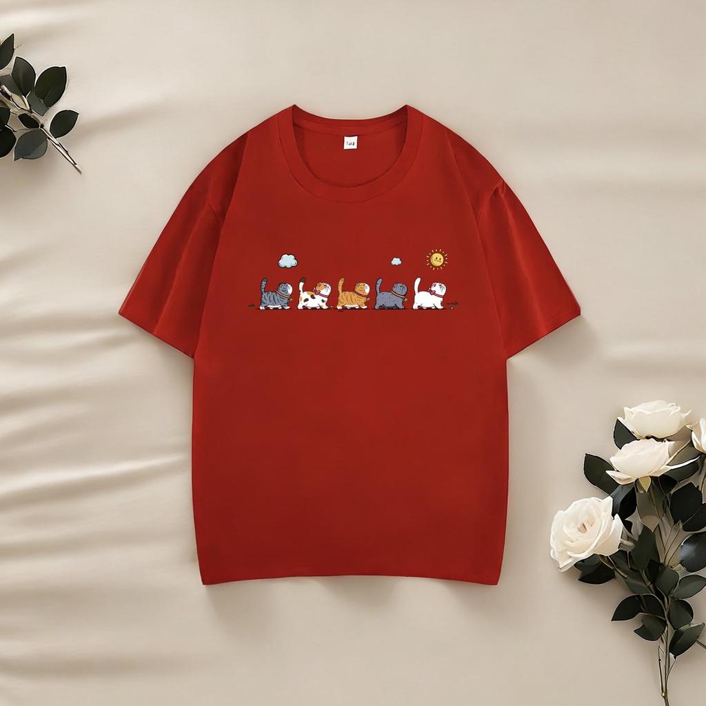 220g Barns Kammad Bomull Tecknad T-shirt – Trendig Kortärmad för Pojkar & Flickor