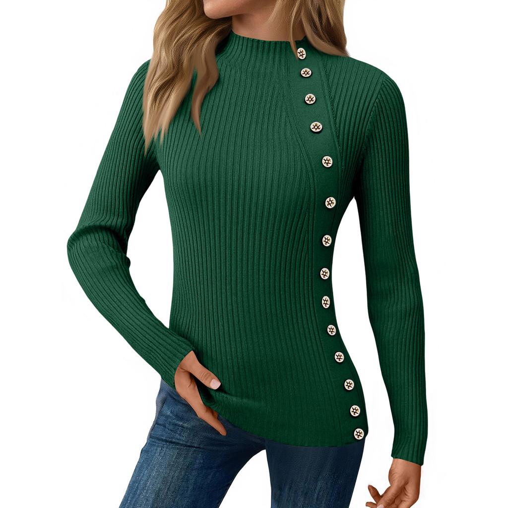 Women's Casual Solid Color Slim Button Knit Sweater Long Sleeved Base Sweater Sweater