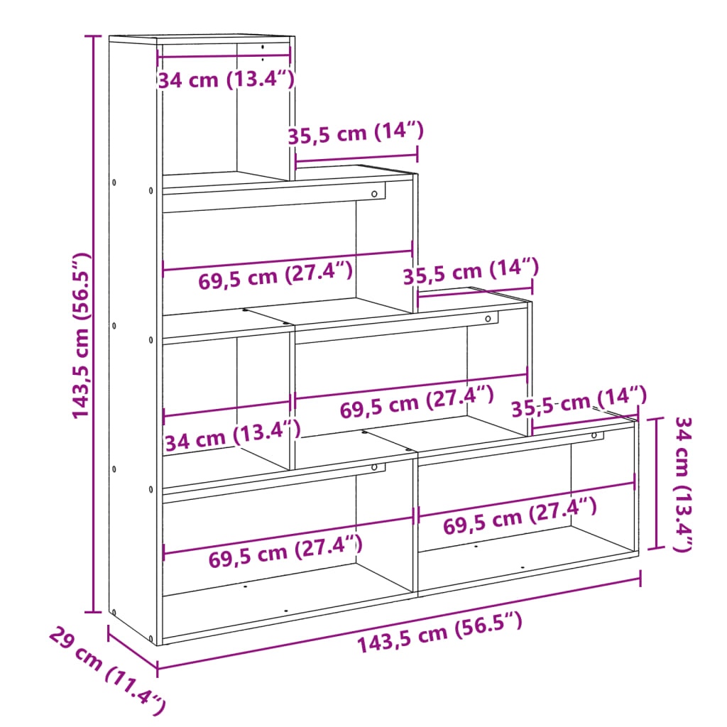 Room Divider Bookshelf 4 Tier Grey Sonoma 143.5 x 29 x 143.5 cm