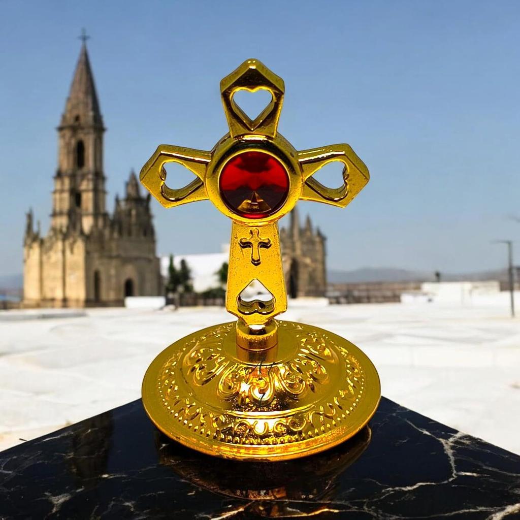 Metal Jesus Cross Idol Golden Double Sided Decorated Showpiece for Car Dashboard/Home Decor/Living Room (7.5cm)