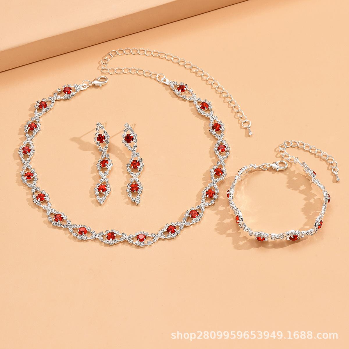 

Набор украшений, модная высококлассная когтевая цепочка, набор из трех предметов со стразами, шейная цепочка, серьги, браслет. красный
